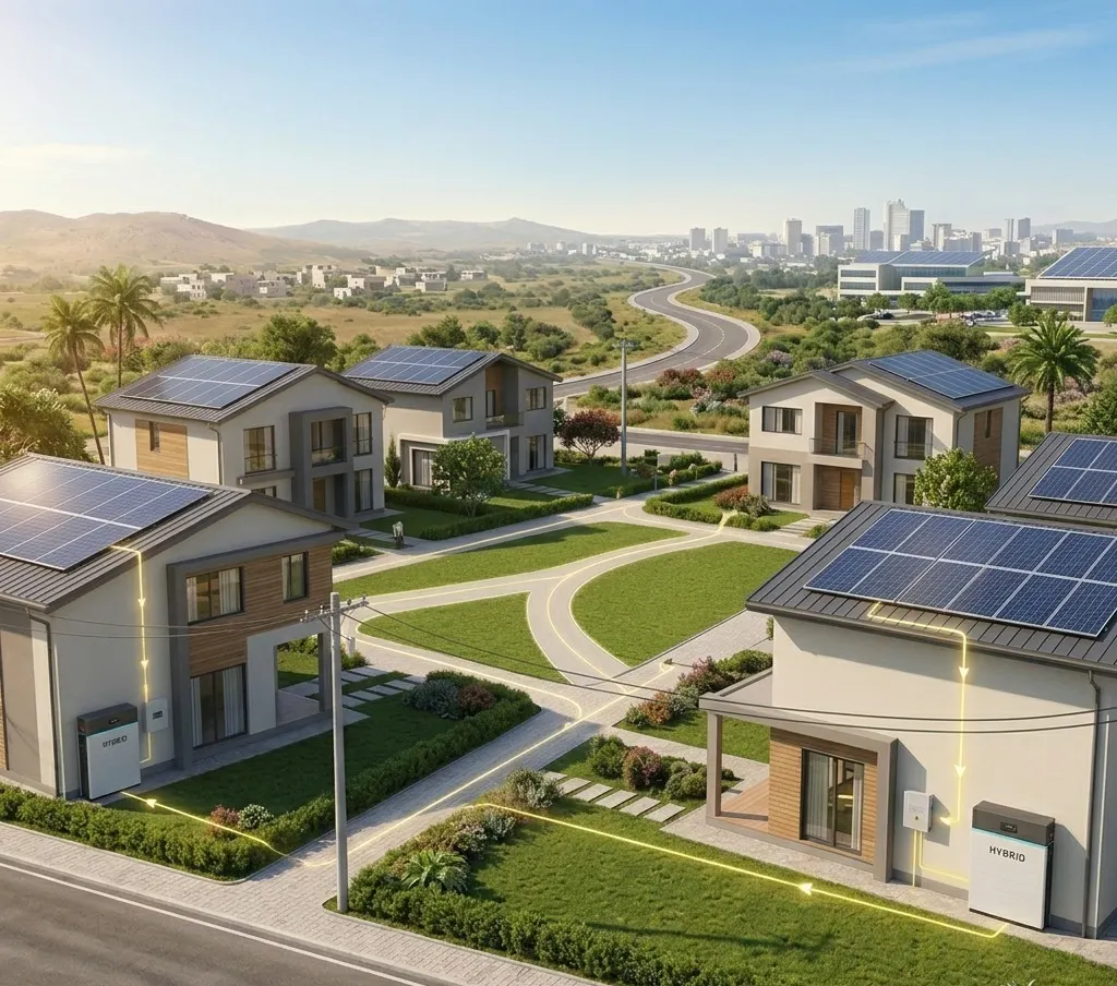 hybrid solar system for residential homes with rooftop solar panels and battery storage